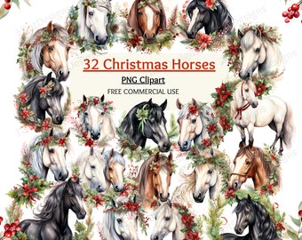 Christmas Horse Clipart, Christmas PNG, Christmas clipart, Winter horse clipart, Winter clipart, Watercolor sublimation, Digital Download