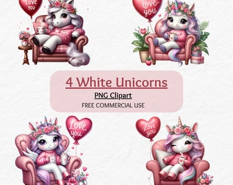 Watercolor Valentines Unicorn Clipart Bundle, Coffee, Balloons (Digital Download)
