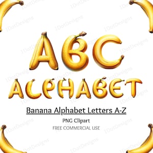 Ensemble de 26 cliparts alphabet banane, banane PNG, clipart lettres, monogramme fantaisie, clipart Alphabet, scrapbooking, téléchargement numérique