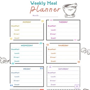Weekly Meal Planner, Meal Planner Template,  Meal Plan, Food Diary, Daily Menu, Grocery List, Kitchen Inventory, Printable PDF