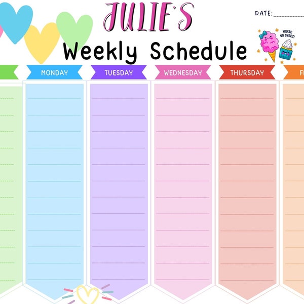 Editable Kids Weekly Planner, Home School Kids Schedule, Kids Weekly Schedule, Kids Daily Planner,Weekly Calendar, Homeschool Schedule