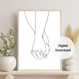Holding Hands Line Art Print: Minimalist Couple Hands Line Drawing Poster. Love Home Decor, Printable Digital Poster