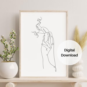 Sensual Simple Line Art Poster: Abstract and Modern Black and White for the Bedroom, Girl Eating Banana Printable Wall Art