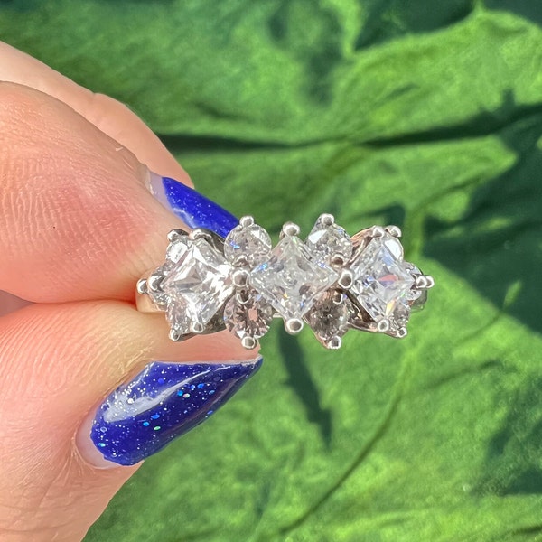 Vintage unique square cluster diamonique ring