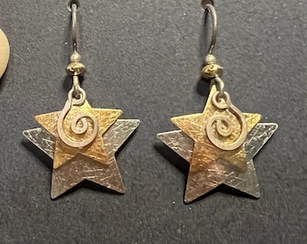 Vintage stacked star drop earrings