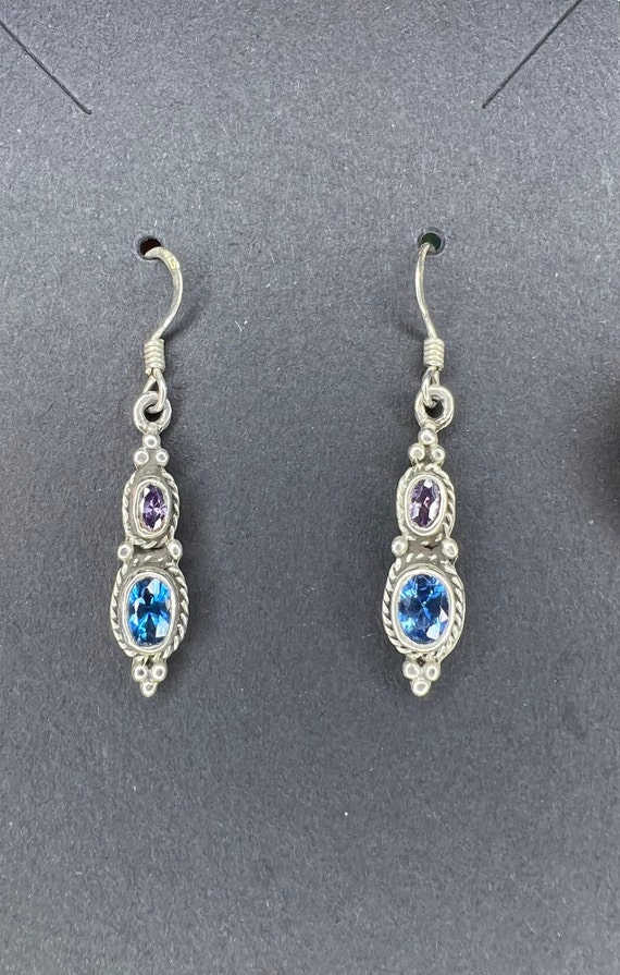 Vintage 1980's era amethyst, and sapphire earrings