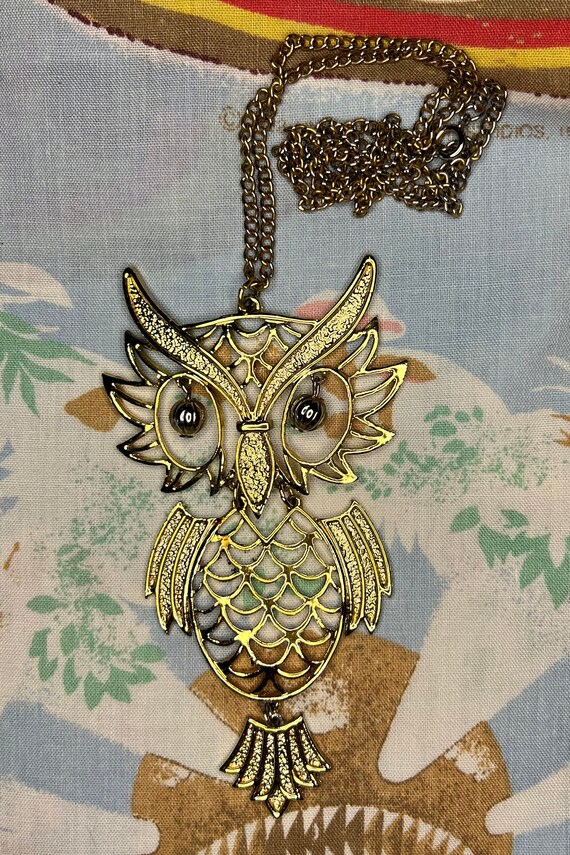 1970 vintage gold plated articulated owl pendant n