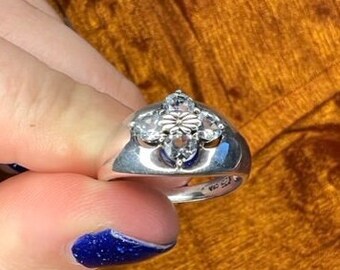 Women's Retro Antique Silver Blue Stone Flower Midi Bohemian Style Rings main image 0