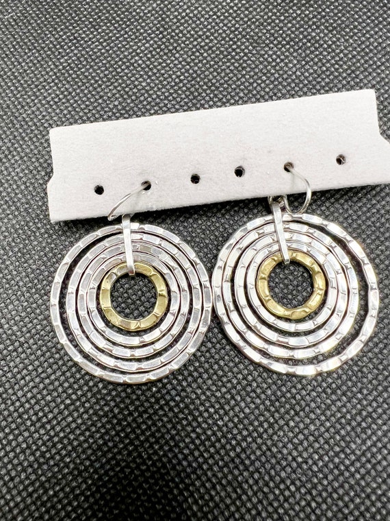 1990 era Hammered silver hoops with bronze