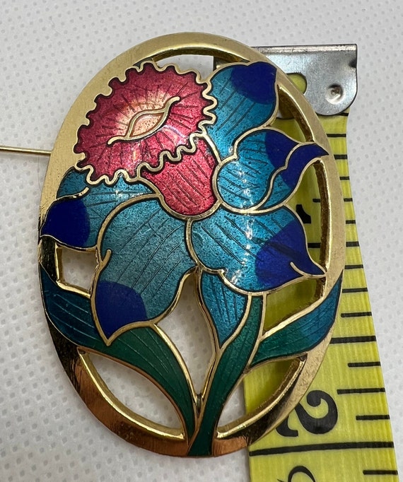 Vintage Cloisonne flower pin style brooch - image 2