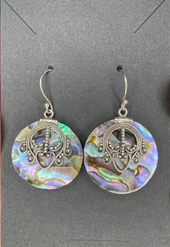 Vintage silver and abalone disc earrings