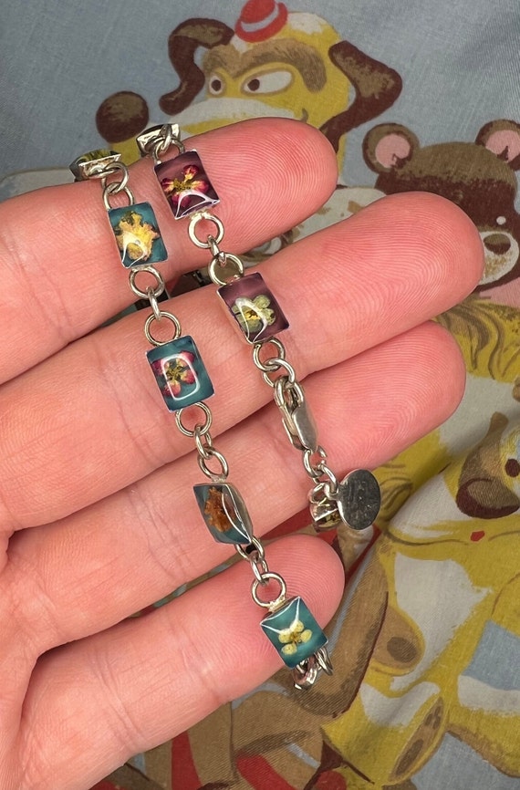 1990's sterling silver and resin flower bracelets - image 5