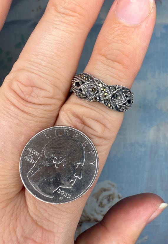 Vintage marcasite stacking ring - image 5