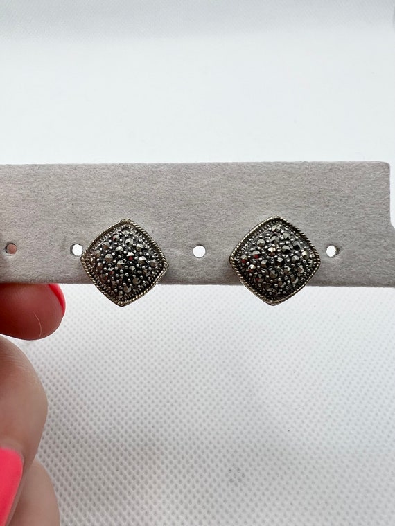 Vintage square marcasite and silver earrings