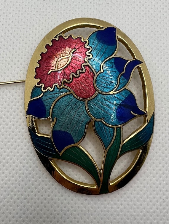 Vintage Cloisonne flower pin style brooch - image 1