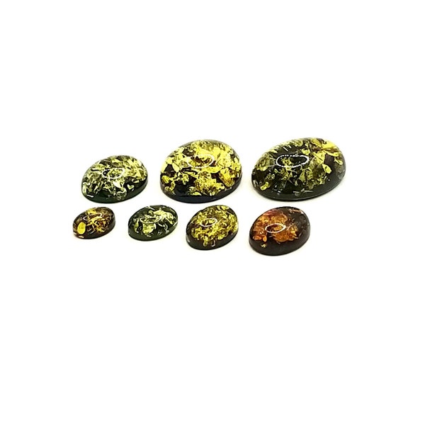 6 x 4 - 14 x 10 mm, ambre vert, cabochon ovale, pierre précieuse naturelle