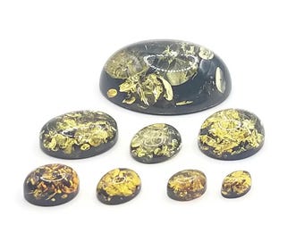 6x4mm - 25x18mm Green Amber Oval Cabochon (painted black) Natural Gemstone