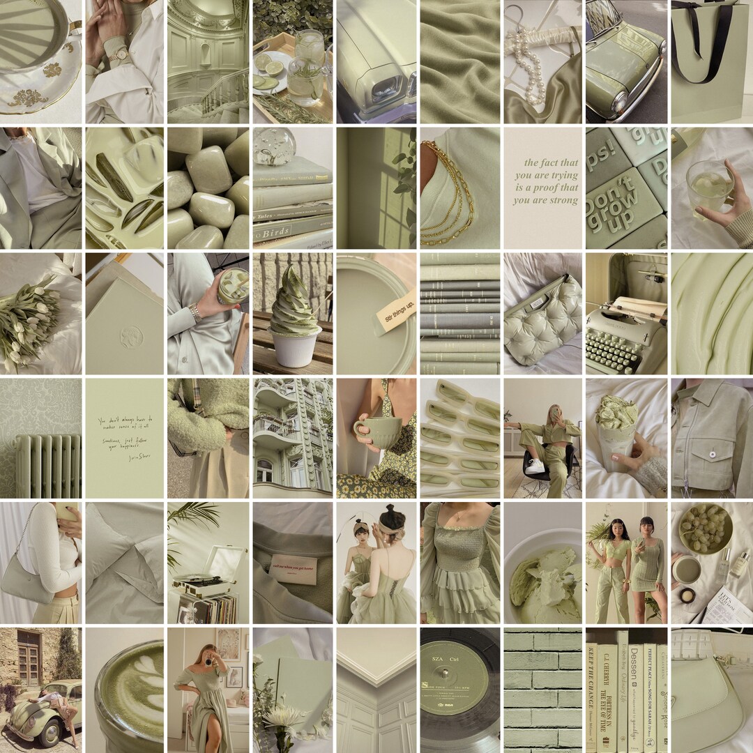 Boho Sage Green Collage Kit | 30/60 Printed Cards | Photo Wall Decor ...