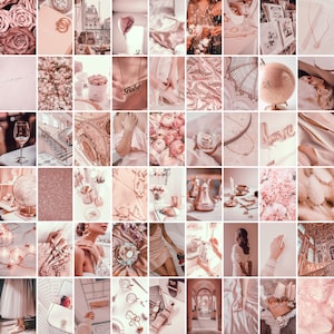 Kit de collage imprimé or rose - Cartes photo esthétiques roses - 30/60/100 pièces - Art mural déco