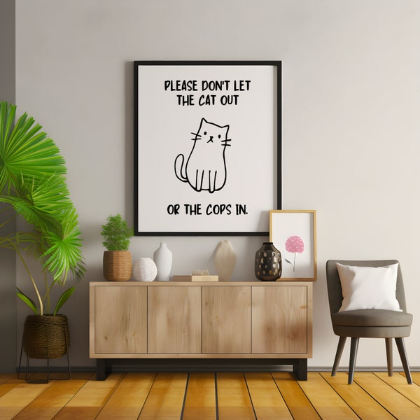 Funny Cat Door Sign | Minimalist Home Decor | Printable Artwork | Creative Wall Art | Instant Download, Large File Size