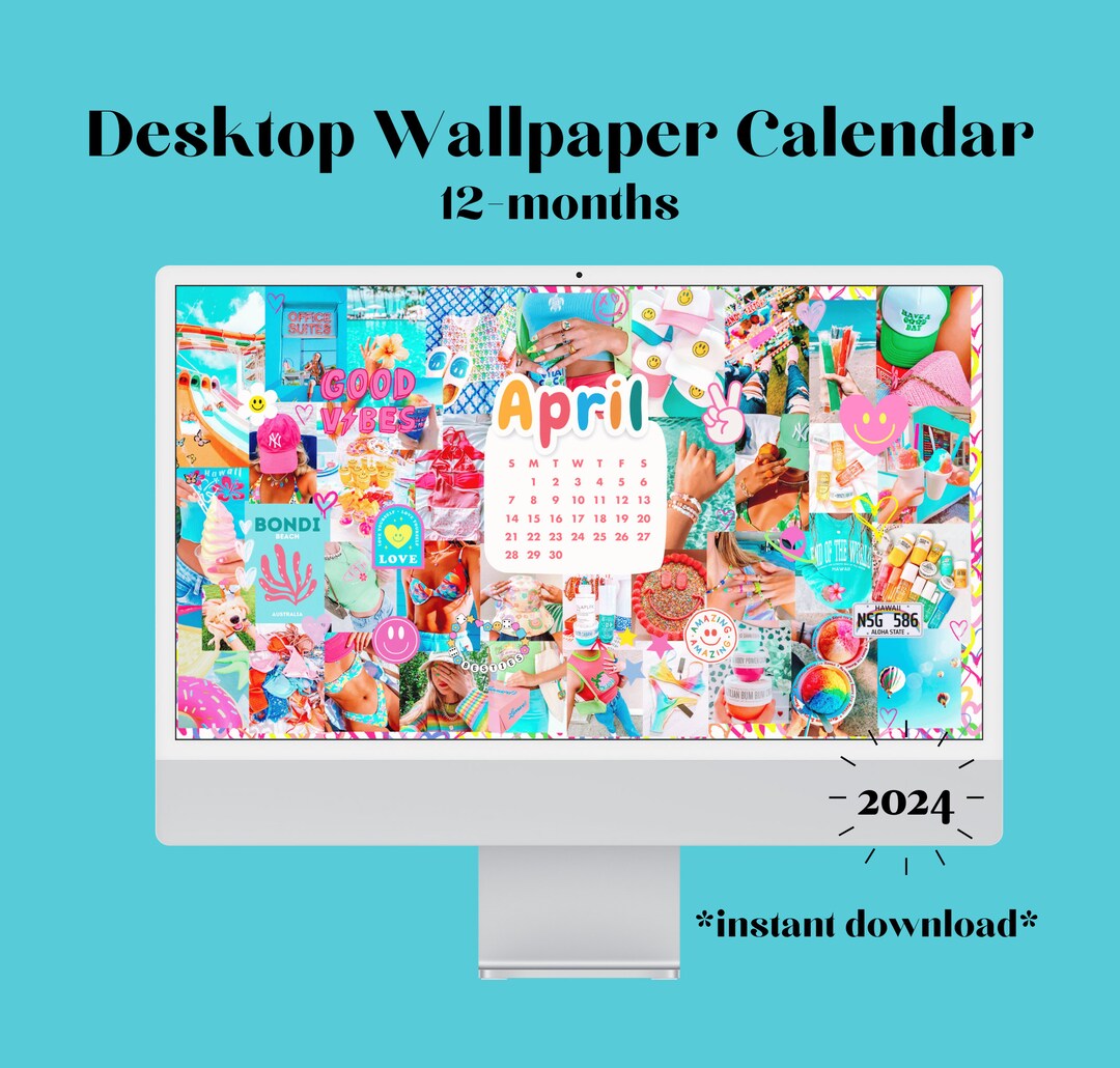 2024 Preppy Collage 12 DESKTOP WALLPAPER CALENDARS Bright Preppy
