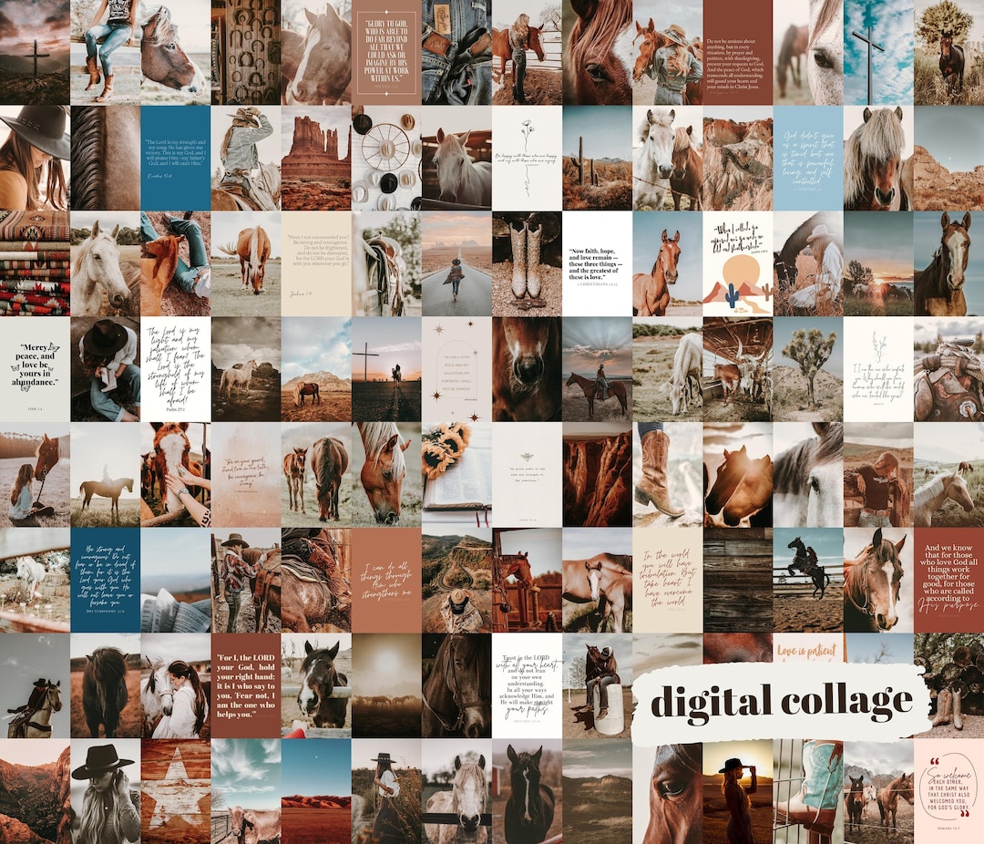 Western Rodeo Image Collages Christian Cowgirl Print Collage Kit | 110 Prints Western Aesthetic ...