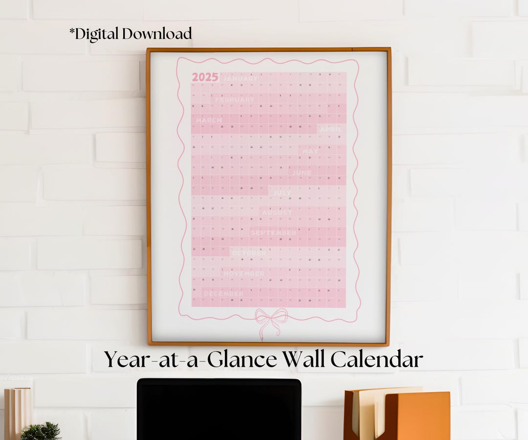 2025 Wall Calendar Coquette Aesthetic Printable Year-at-a-glance Wall ...