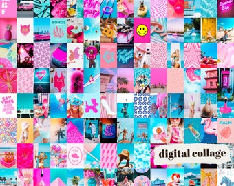 Preppy Summer 140pc *INSTANT DOWNLOAD* Digital Collage Kit | Bright Preppy  Aesthetic | 4x6, 5x7, 8x10 | Printable Wall Art