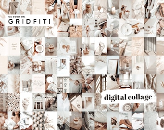 Neutral Beige Aesthetic Collage Kit | 100 Piece Photo Set (Digital Download)