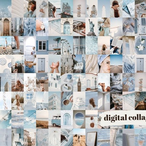 Blue Cream Collage Kit | Instant Digital Download | 100 Pieces | Blue Neutral Aesthetic | 4x6, 5x7, 8x10 | Printable Wall Art