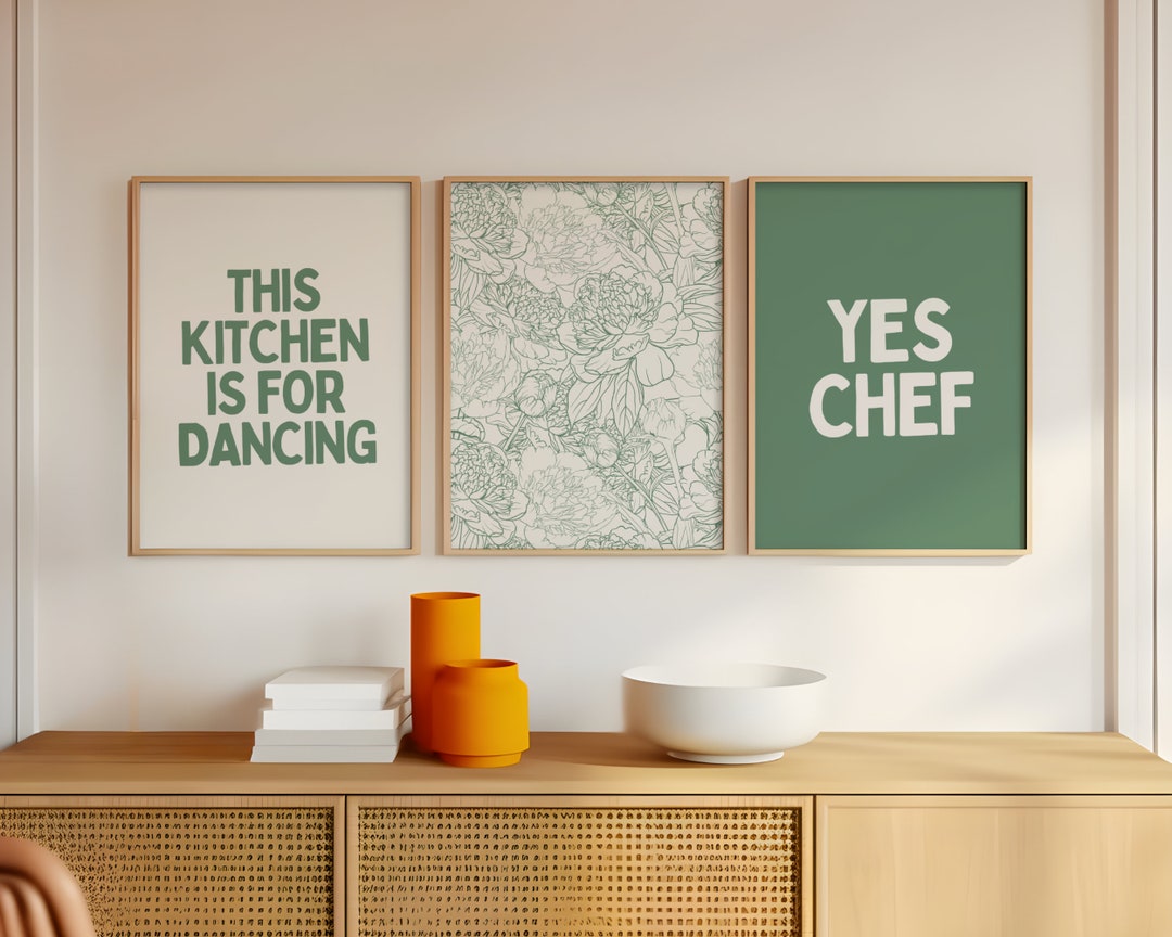 kitchen wall art prints for modern and traditional... Modern Kitchen Wall Art | Set of 3 Prints | Green Decor, Printable File ...