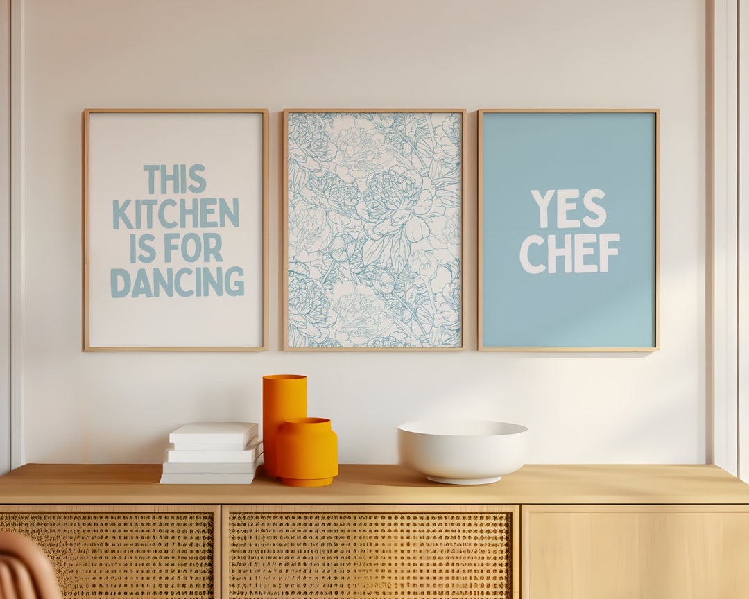 contemporary interior prints for kitchen wall art by... Modern Kitchen Wall Art | Set of 3 Prints | Blue Decor, Printable File ...