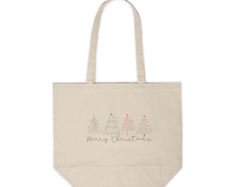 Merry Christmas tree Canvas Shopping Tote deck the halls bag produce reusable canvas bag Farmers markets craft show sustainable tote bag.