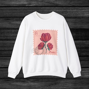 Vintage Floral Charlotte North Carolina Stamp Crewneck Sweatshirt gift for Flower lover red peonies botanical design shirt USA stamp shirt.