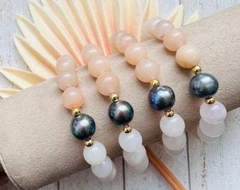 Pink Aventurine with Edison Pearl Stretch Bracelet