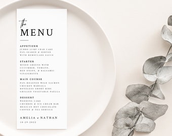 Moderne bruiloft menusjabloon, bruiloft dinermenu bewerkbaar, receptie dinermenu, afdrukbare dinermenu, moderne menukaart, Instant Download