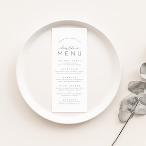 Wedding Menu Template, Wedding Dinner Menu Editable, Rehearsal Dinner Menu, Printable Dinner Menu, Modern Menu Card, Instant Download, 4x9