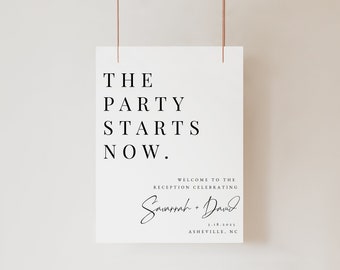 Signe de bienvenue de mariage modifiable, signe de bienvenue de réception 18 x 24, le signe de la fête commence maintenant, signe de bienvenue imprimable, le signe de la fête commence ici