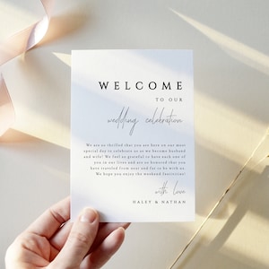 Modello di lettera di benvenuto per matrimonio, biglietto di nozze modificabile, lettera di benvenuto, nota di benvenuto stampabile per hotel, download immediato, Templett, #haley