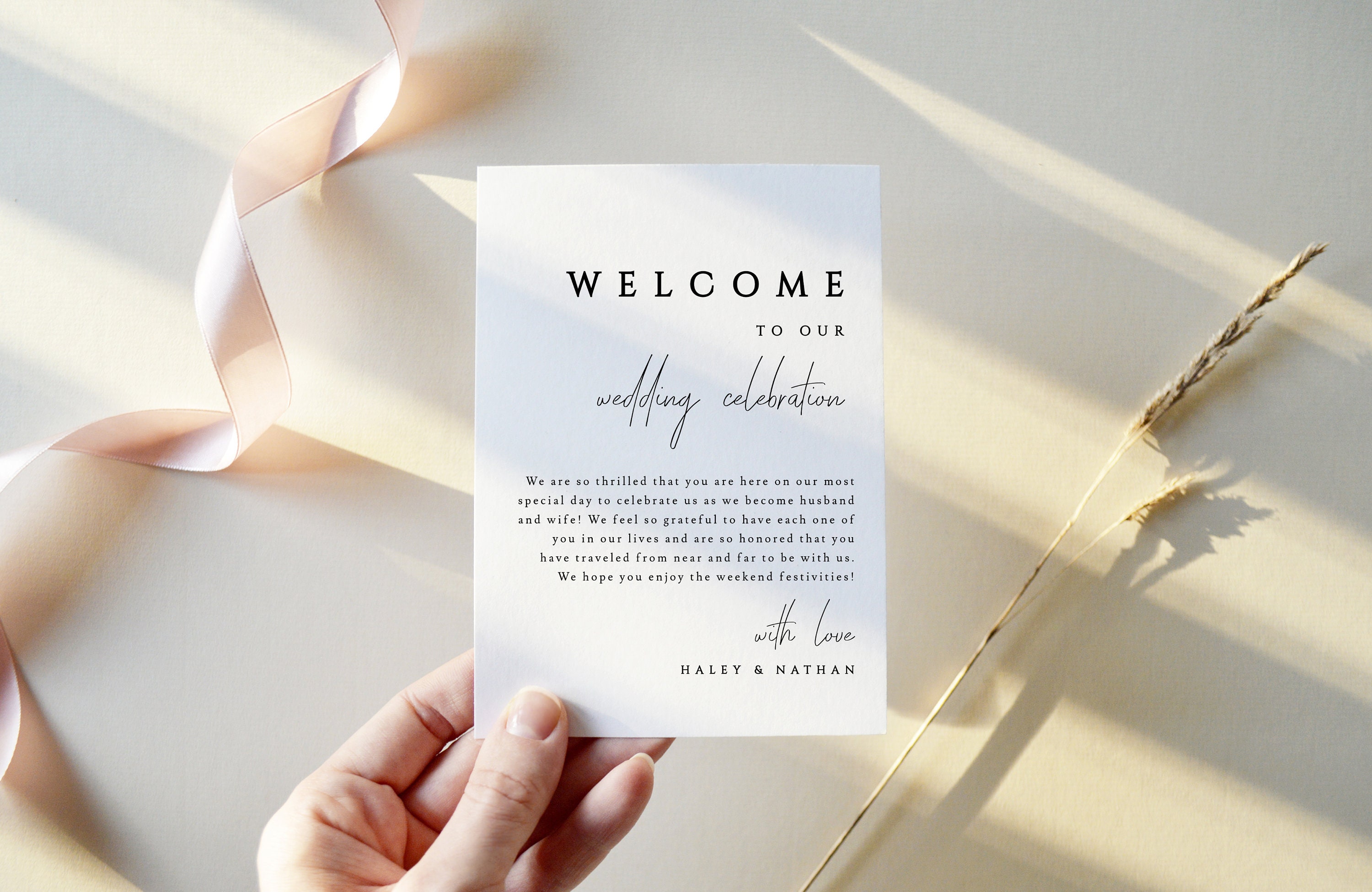 Modelo de carta de boas-vindas para casamento, cartão de casamento editável, carta de boas-vindas, bilhete de boas-vindas para hotel para impressão, download instantâneo, Templatett, #haley
