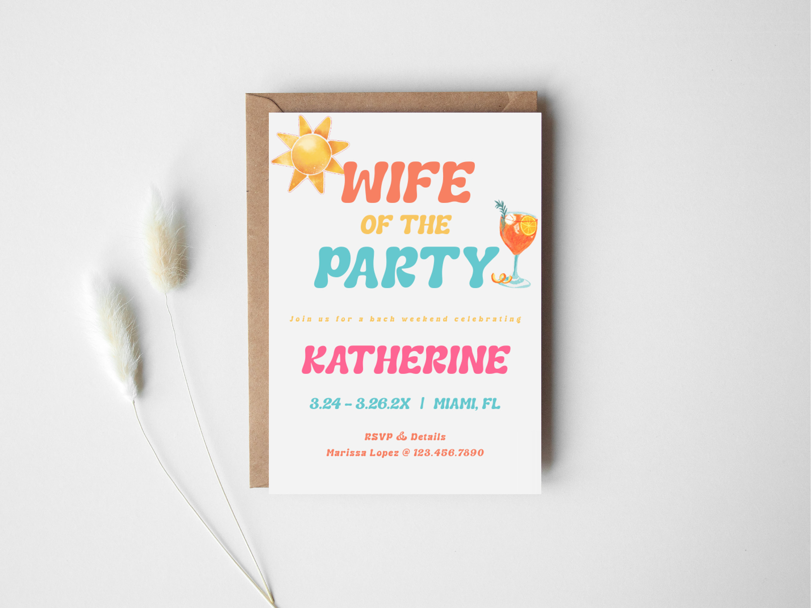 Wife of the Party Bachelorette Invitation Bachelorette Party Invite Template Girls Trip Invite Groovy Retro Customize Instant