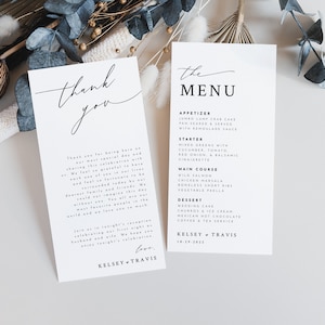 Menu de casamento e modelo de nota de agradecimento, menu de casamento, nota de agradecimento de casamento editável, frente e verso, cartão de agradecimento, #Kelsey