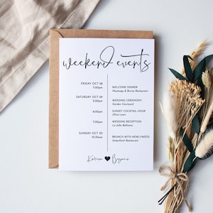 MINIMALIST Wedding Events Card Template, Wedding Welcome Bag Card, Wedding Events Timeline PRINTABLE, Modern Wedding Schedule EDITABLE