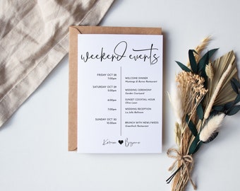 MINIMALIST Wedding Events Card Template, Wedding Welcome Bag Card, Wedding Events Timeline PRINTABLE, Modern Wedding Schedule EDITABLE