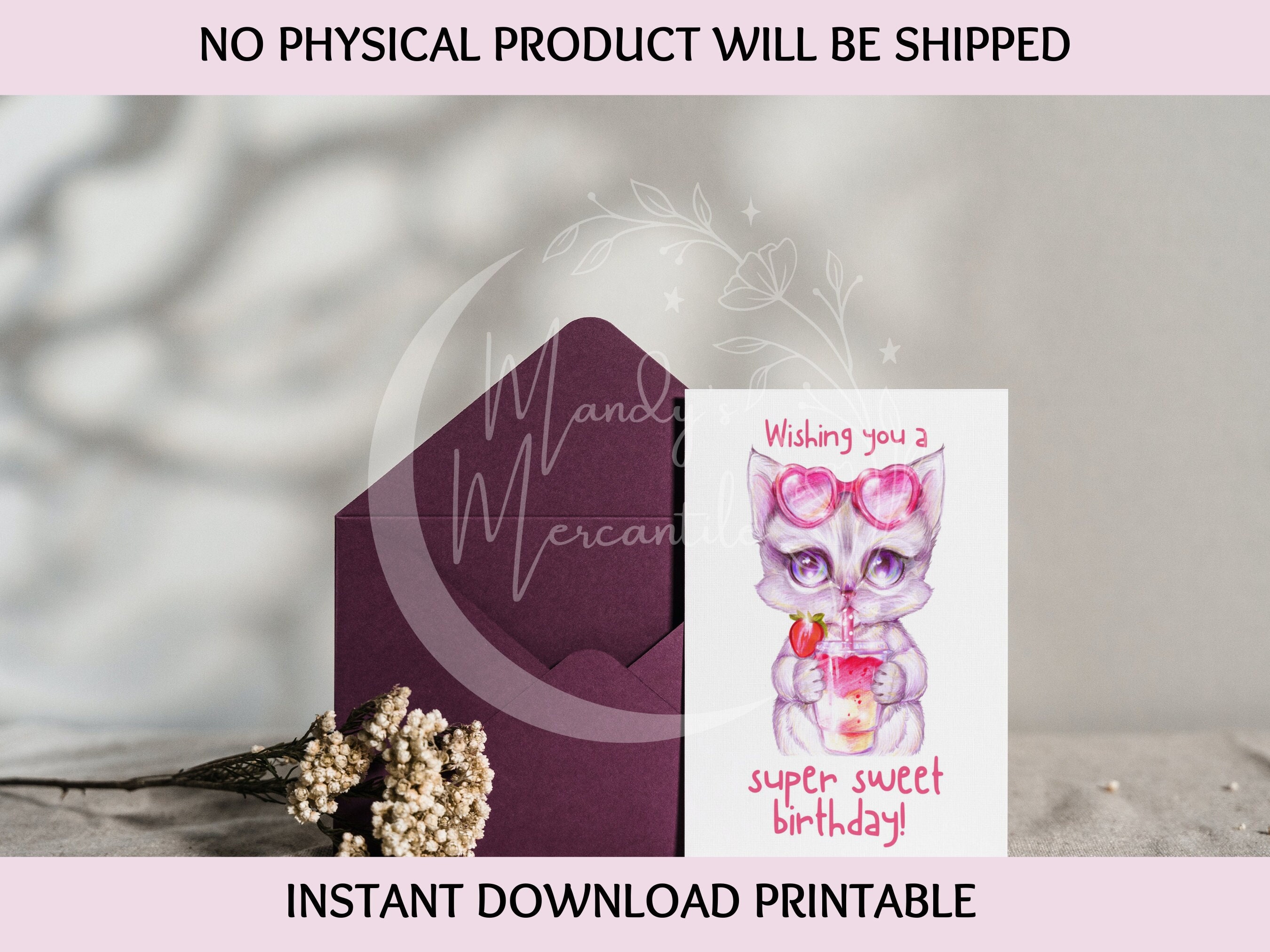 INSTANT DOWNLOAD PRINTABLE Birthday Card, Girls Birthday Card, Cat ...