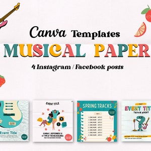 plantillas retro de canva, papel musical, 4 publicaciones de instagram, gráficos de eventos musicales, texturas de papel, noche de trivia, actuaciones, maravilloso