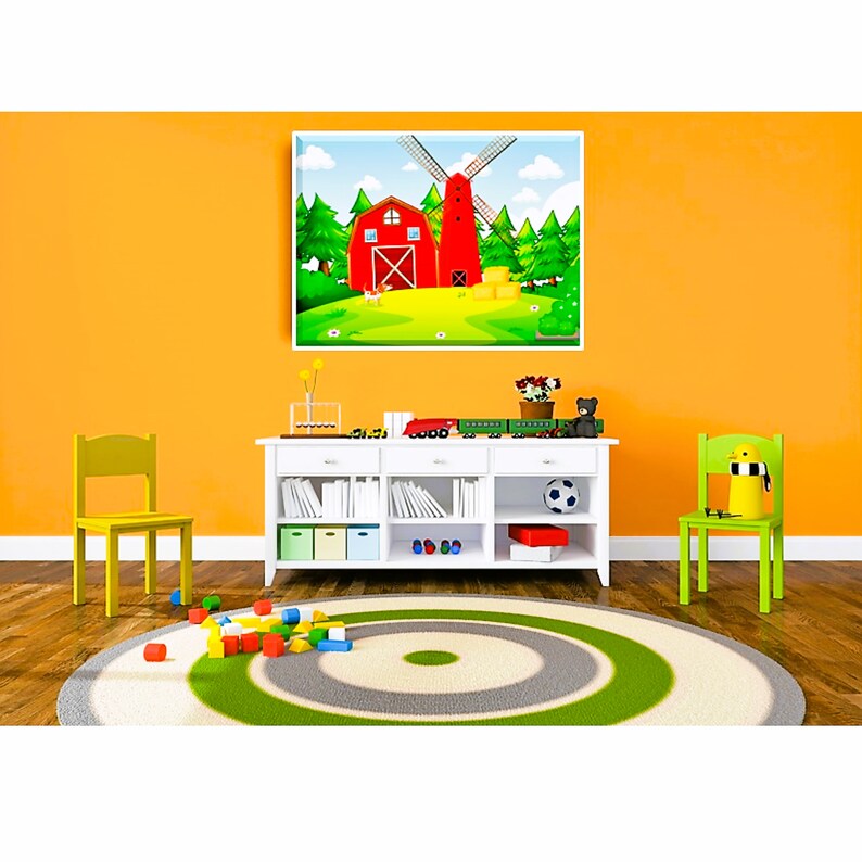 Barn Farm Red Barn Wall Art Nursery Prints Kids Wall Décor Etsy