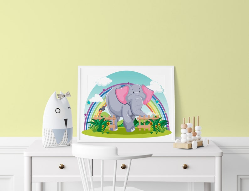 Elephant Art Elephant Rainbow Wall Art Kids Wall Décor Etsy