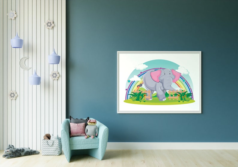 Elephant Art Elephant Rainbow Wall Art Kids Wall Décor Etsy