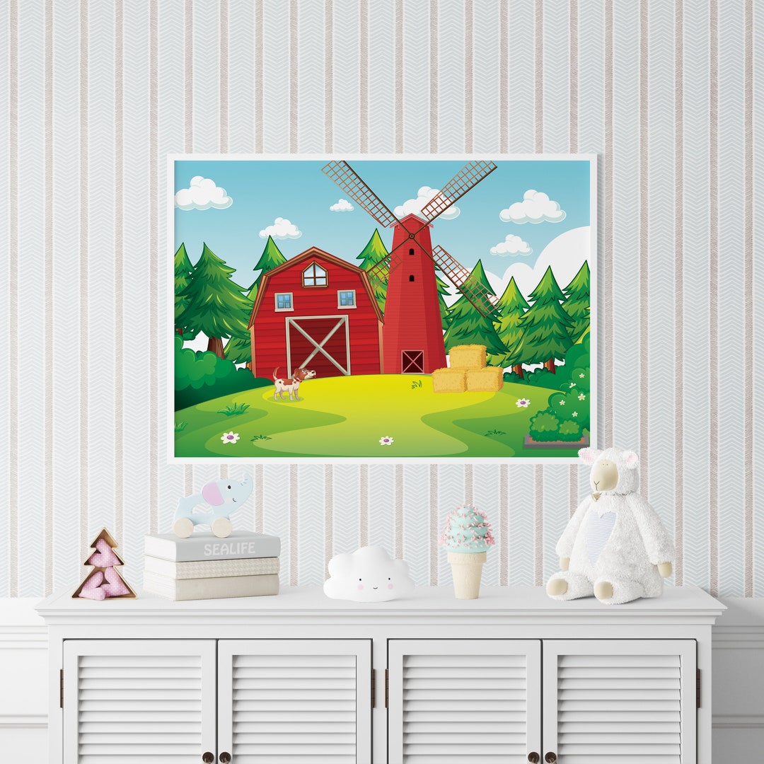 Barn Farm Red Barn Wall Art Nursery Prints Kids Wall Décor Etsy